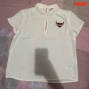 Forever 21 Ivory Love Patch Collared Top